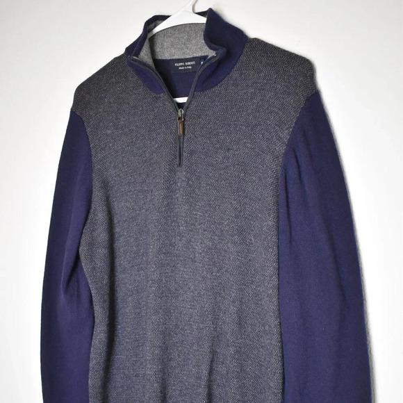 Filippo Riberti Mens Sz M Quarter Zip Knit Pullover Sweater Wool Cashmere Italy - Picture 2 of 13
